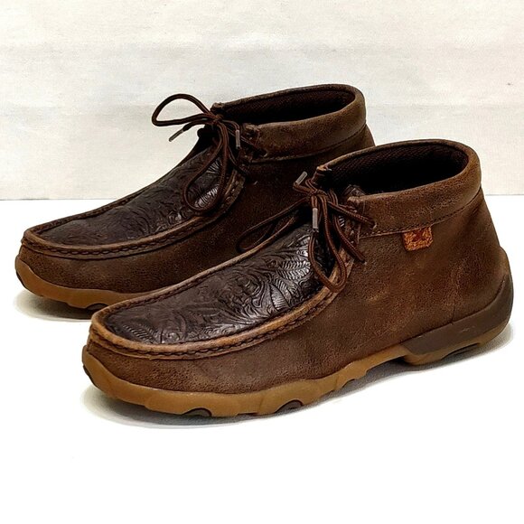 Twisted X Boots Chukka Driving Moc Sz 6M Floral Embossed Genuine Leather WDM0079 - Picture 1 of 11